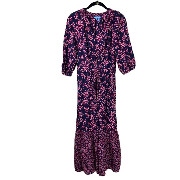 NWOT Draper James Martina Popover Midi Dress Navy Cherry Blossom - Picture 3 of 9
